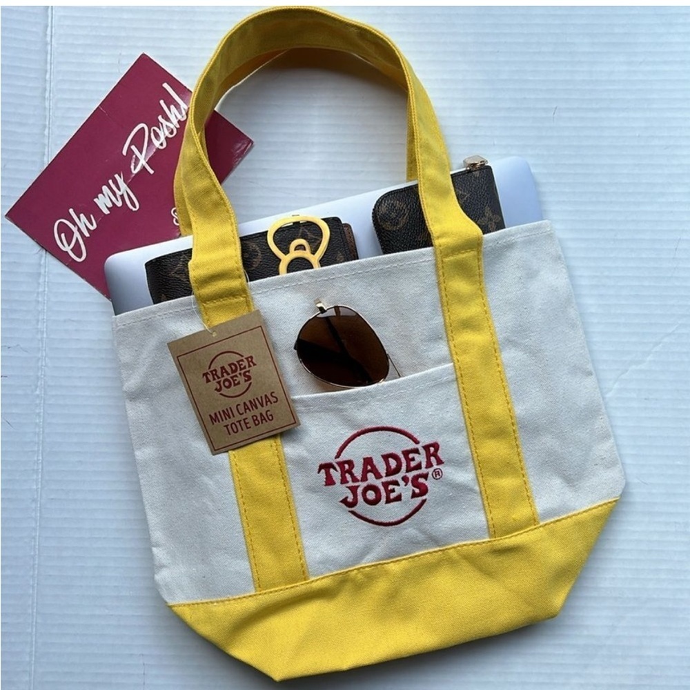 NWT Trader Joe’s Mini Canvas Tote Bag - Limited Edition Yellow & Cream
